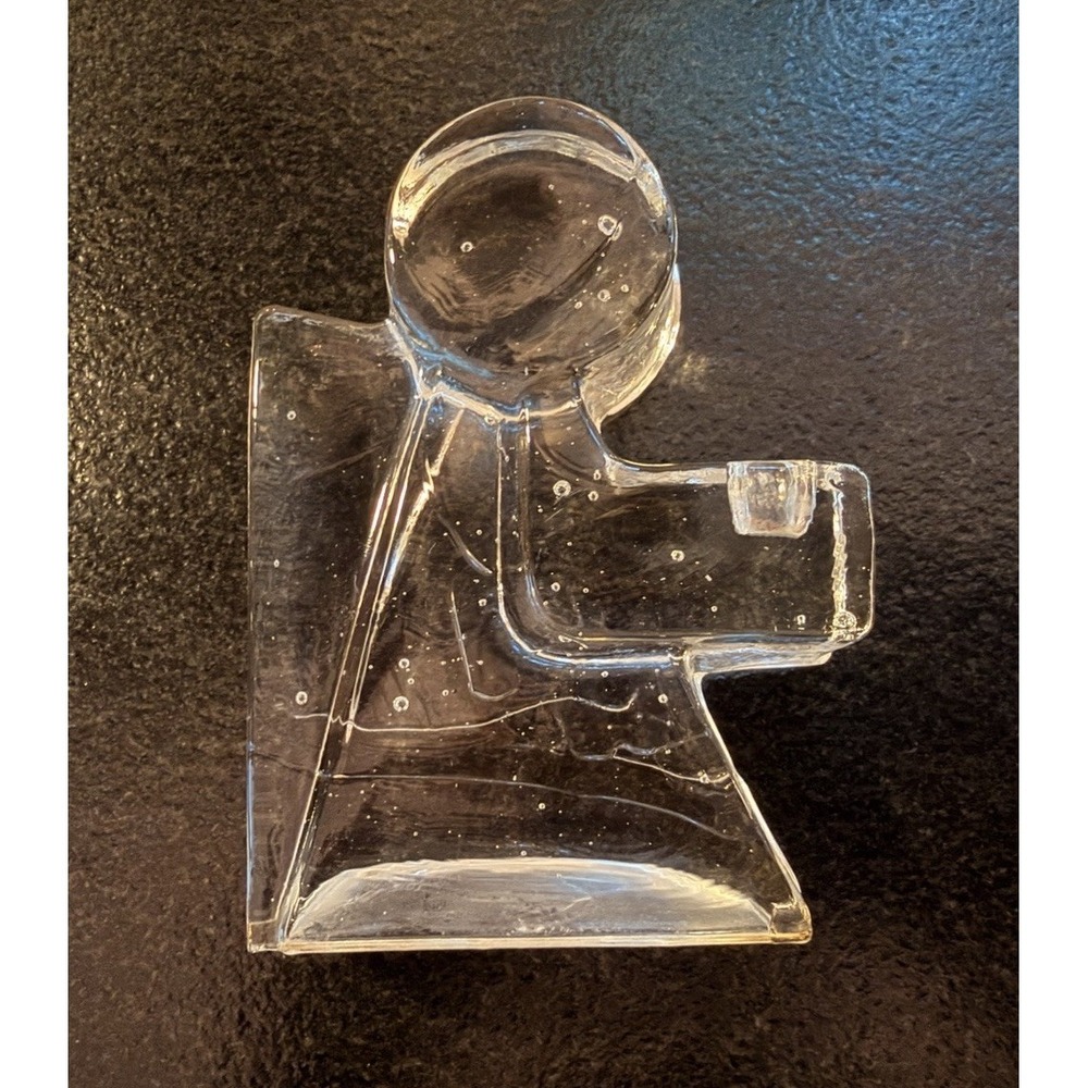 Wiesenthal Hutte Ice Glass Block Angel Candle holder Mini Taper Christmas MCM